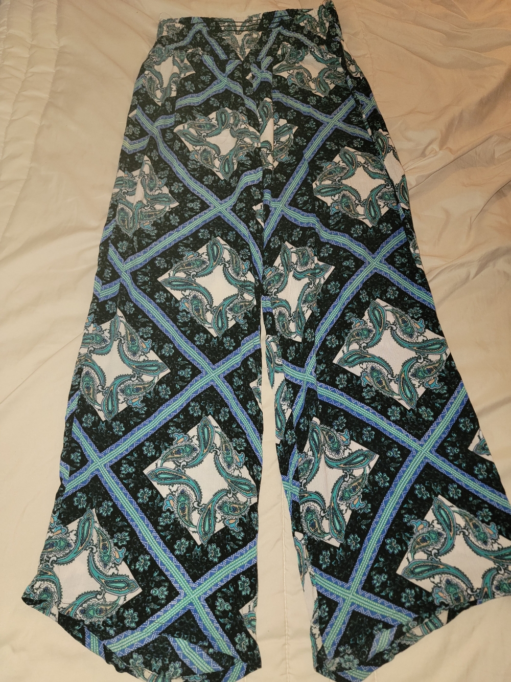 Teal & Black Wide-Leg Printed Palazzo Pants